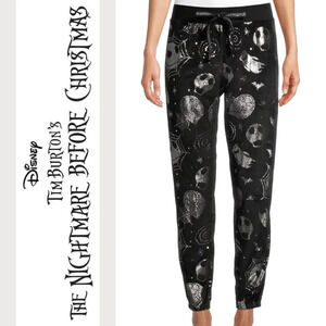 ✨️4/$20. NIGHTMARE BEFORE XMAS Silver Printed Velour Joggers With Elastic Waist